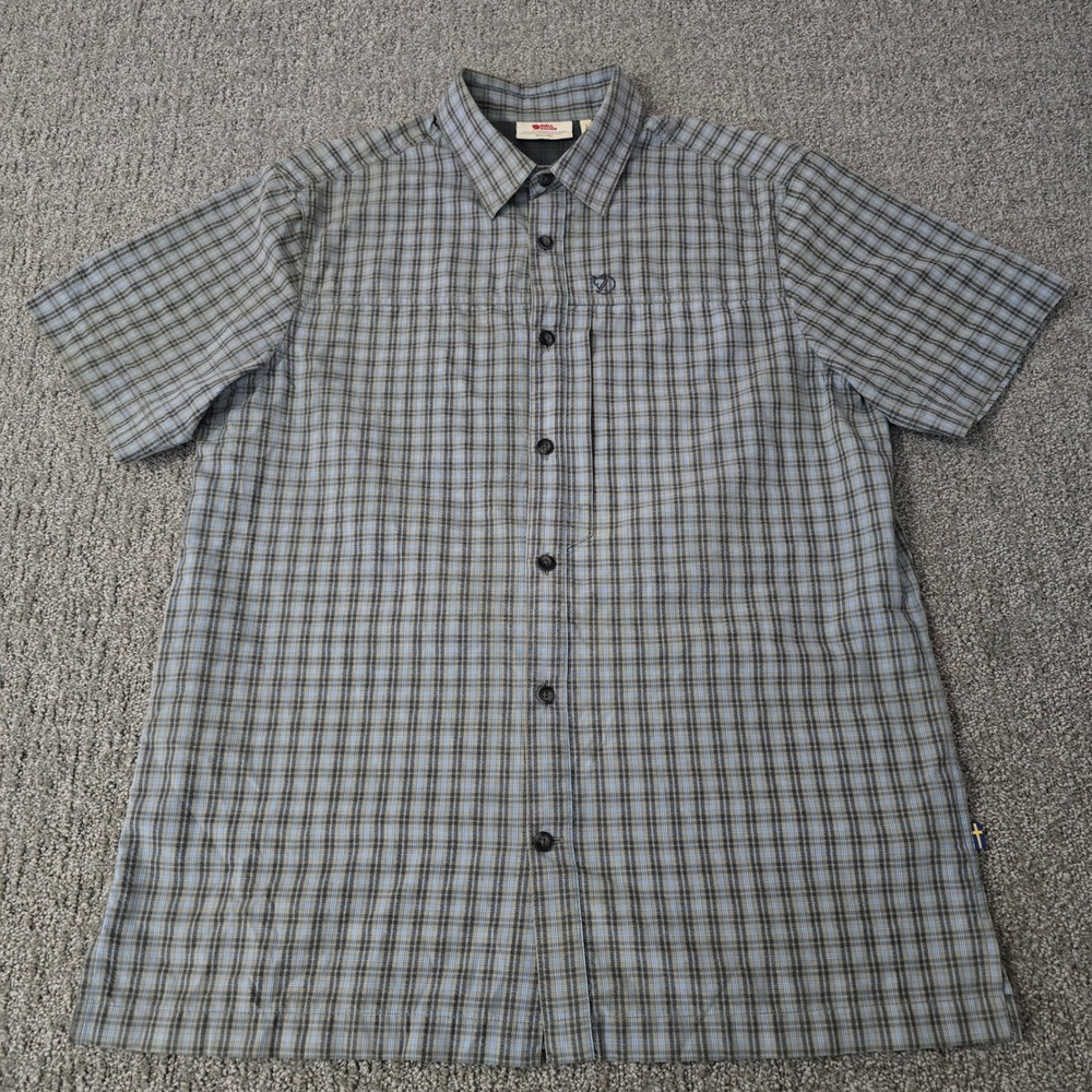 Fjallraven Mens M Blue Plaid Short Sleeve Hiking Shirt Gorpcore Outdoor